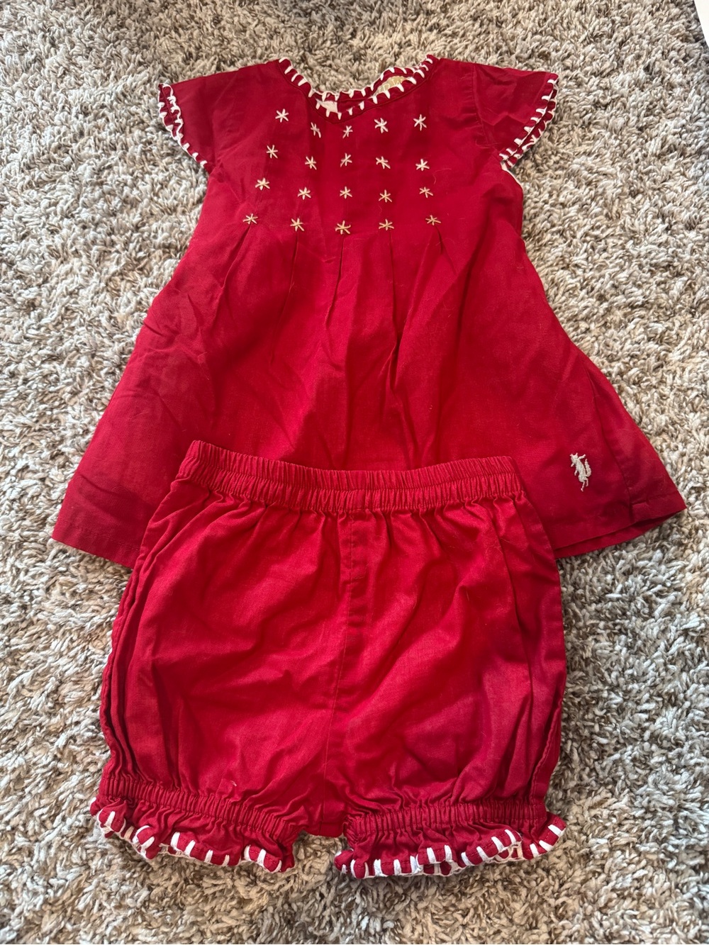 Well Dressed Wolf Toddler Girl Red Embroidered Star Two-Piece Set 2T Cotton